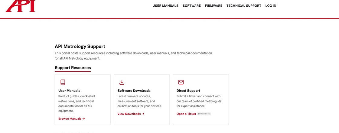 API Metrology customer support portal homepage